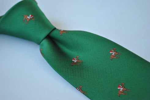 dark green tie with horse racing design